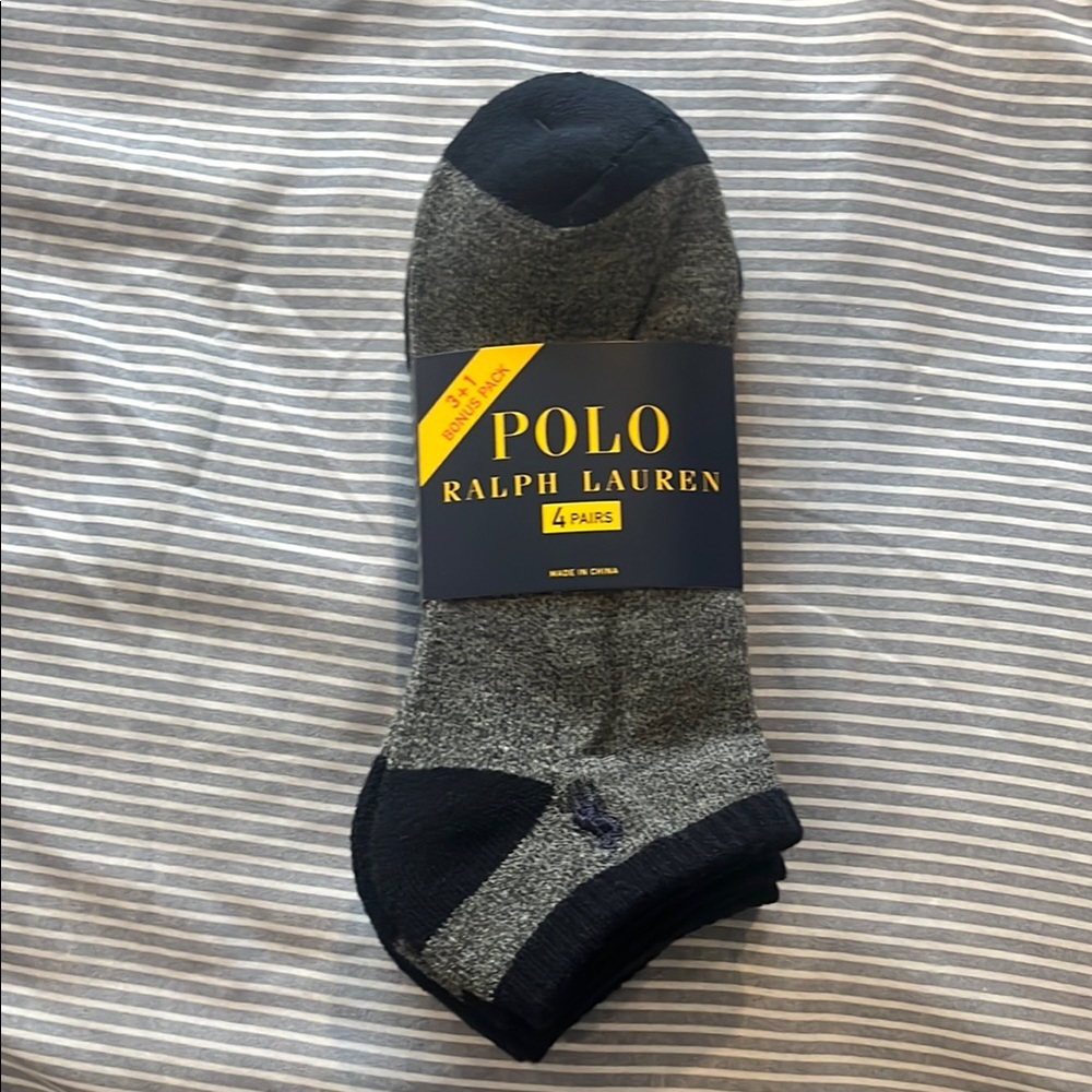 Polo by Ralph Lauren Gray Black Casual Socks Ribbed Comfort